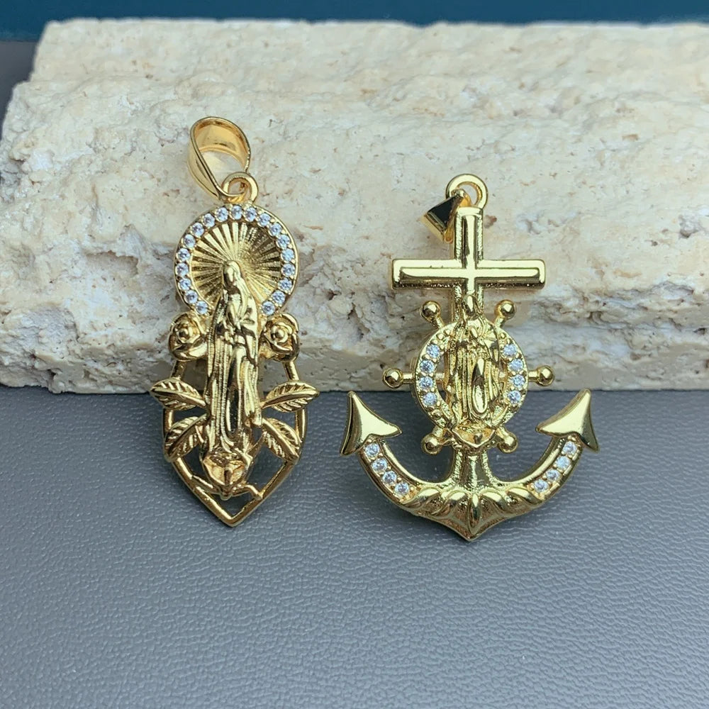 Classic Metal Zircon Guadalupe St Jude Pendants Charms for Jewelry Making DIY Men Women Necklace Accessories Wholesale