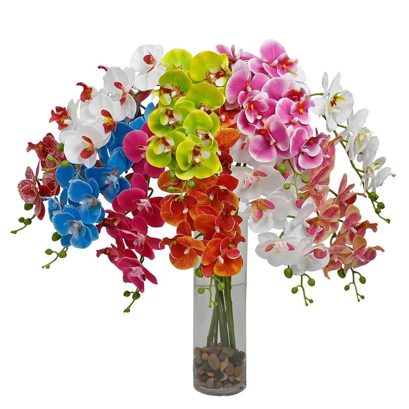 AF0506 9 Heads 3D Printed Fake White Butterfly Orchid Artificial Phalaenopsis Real Touch Latex Orchid Flowers