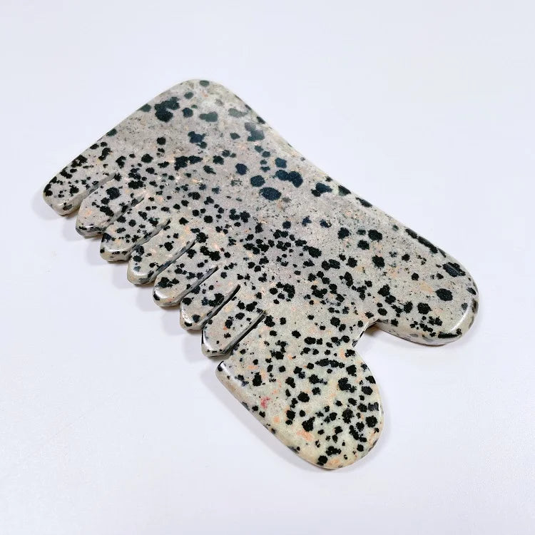 DIY Gua Sha Head Comb Hair Dalmatian Jasper Hair Care Kit Wide Tooth Head Comb Spiky Teeth Hair Brush Kit