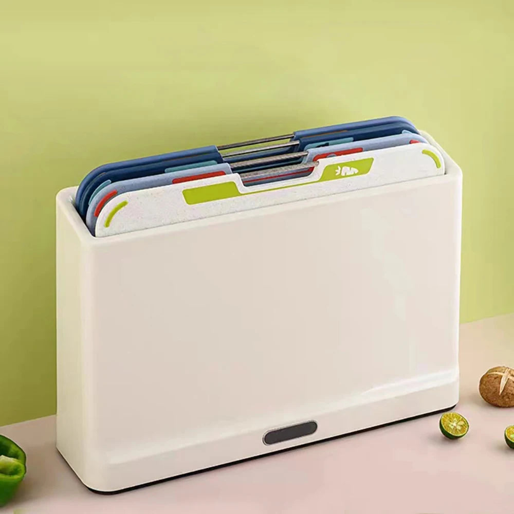 4 Piece Colour Coded Folio Chopping Board Set with Slimline Case for Organised Kitchen Storage