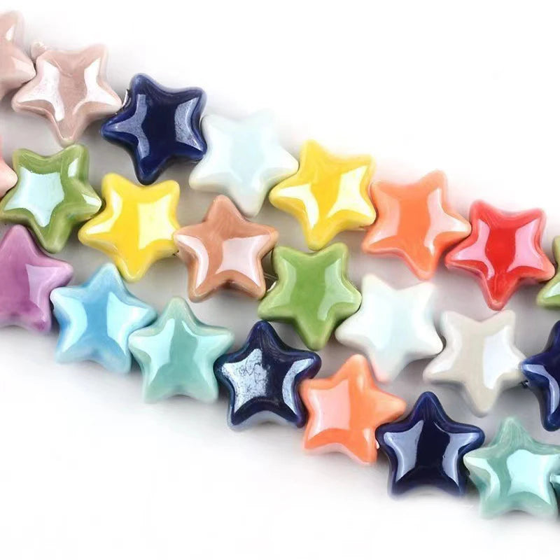 Wholesale Colorful Loose Porcelain Star Beads Glazed Ceramic White Blue Red Spacer Beads for Jewelry Making Findings