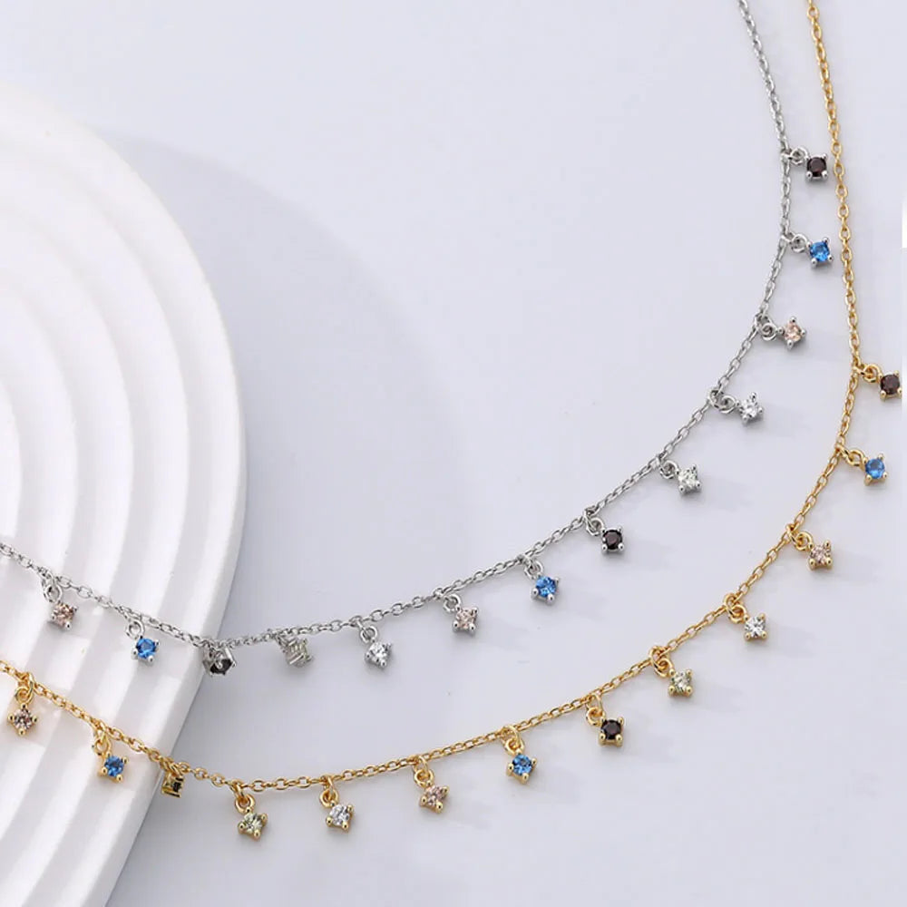 925 Sterling Silver Colorful Multi Color Zircon Cz Beads Lucky Charms Tassel Pendant Necklace Women Gold Necklaces Dainty