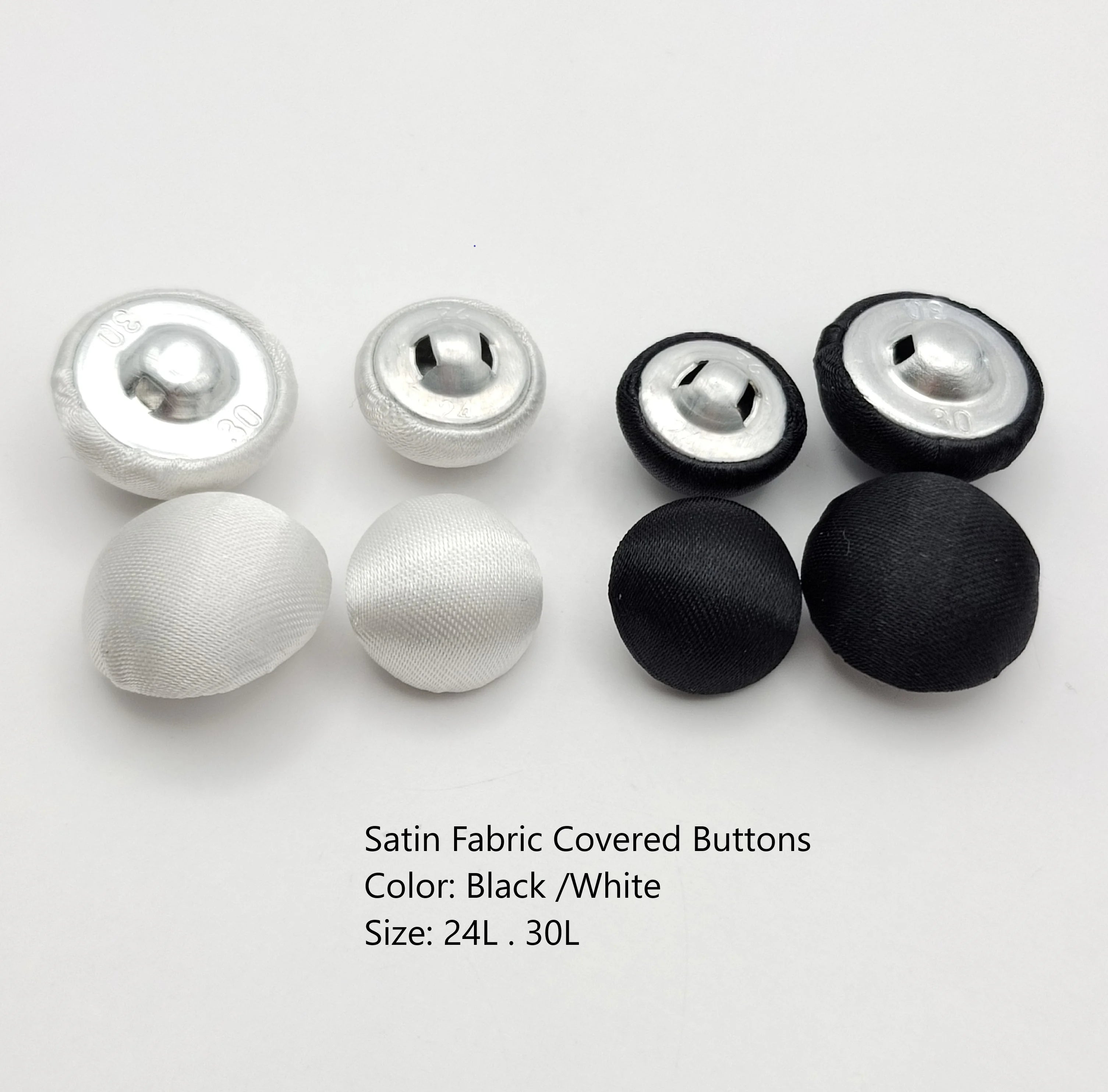 Wholesale 24L 30L Black and White Baseball Cap Dome Mushroom Button Accessories Sport Cap Top Fabric Covered Sew Buttons