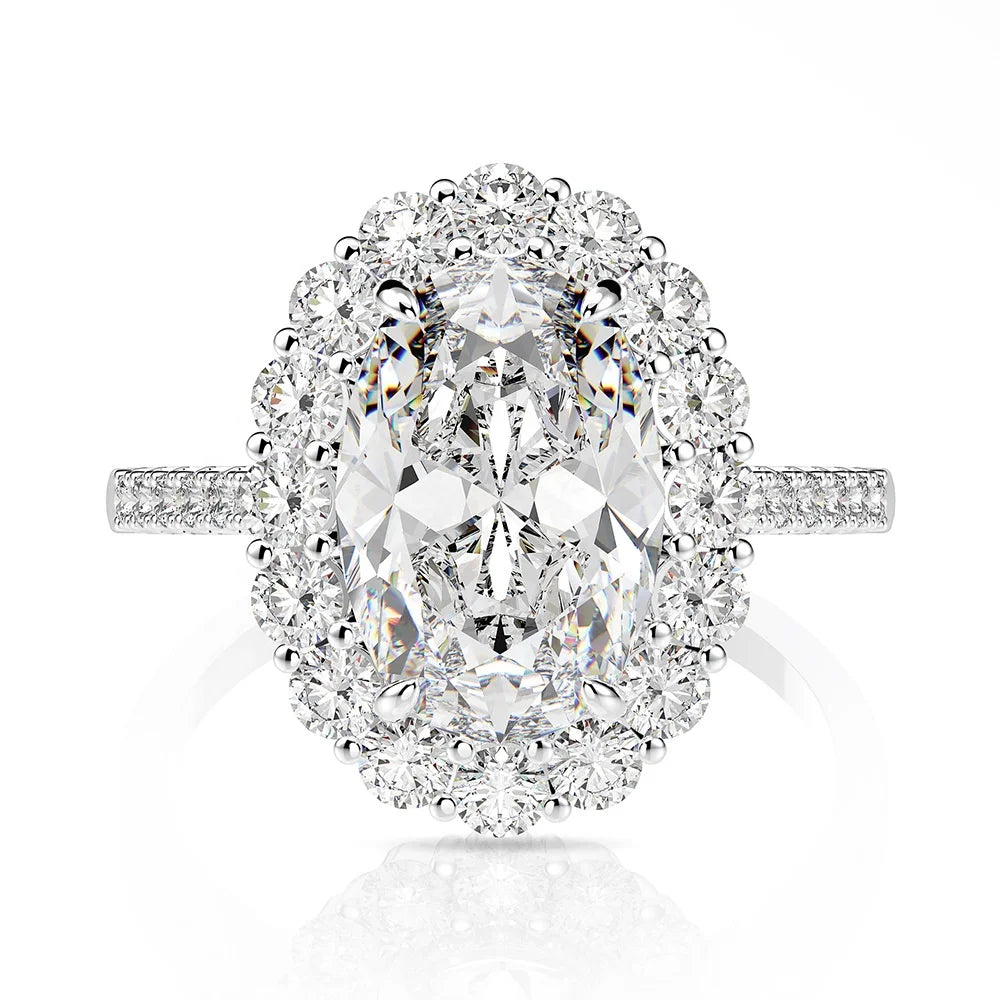 New Arrival 925 Sterling Silver Rings 8*12 MM Oval White CZ Fine Engagement Halo Jewelry for Women