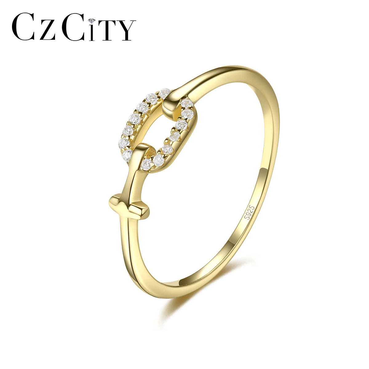 CZCITY 925 CZ Cuban Link Rings Tiny Zircon Inliaied 14K Gold Plated Engagement Rings Jewelry Women