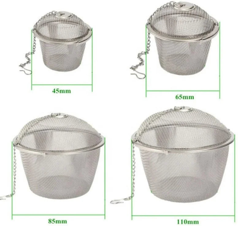 5 Size Stainless Steel Tea Strainer Infuser Tea Ball Locking Ball Tea Spice Mesh Herbal Ball Cooking Tools with Chain