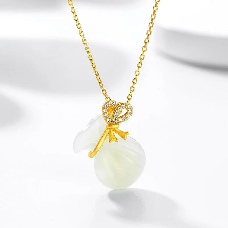 2021 Popular Natural White Agate Stone Diamond Necklace Women Jewelry Lucky Bag Jade Pendants for Necklace
