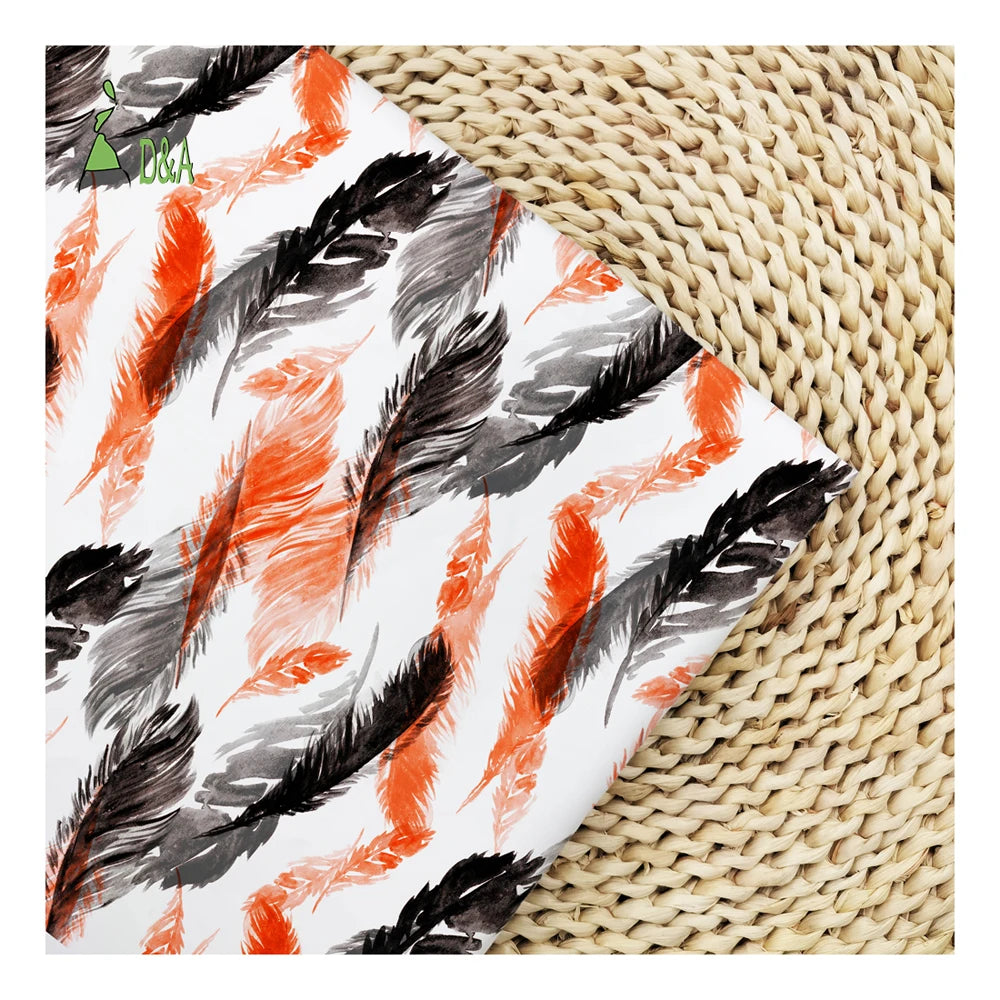 Wholesale Poplin Fabric Ink Wash Painting Feather Pattern Printed 100% Cotton Eco-Friendly Fabric for Shirts Boys & Girls