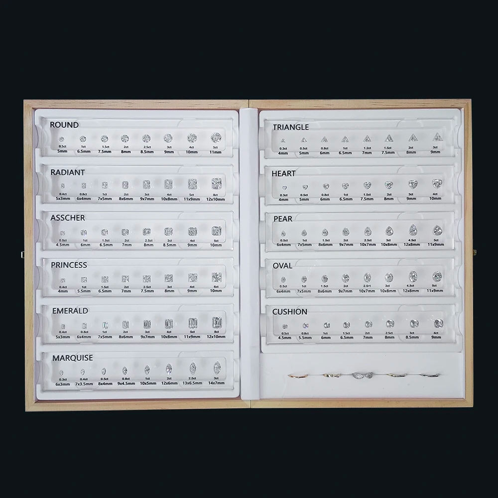 5A White CZ Gemstone Carat Sizes Chart Measure Tools Customized Round Oval Pear Shape Diamond Stone Size Chart Display