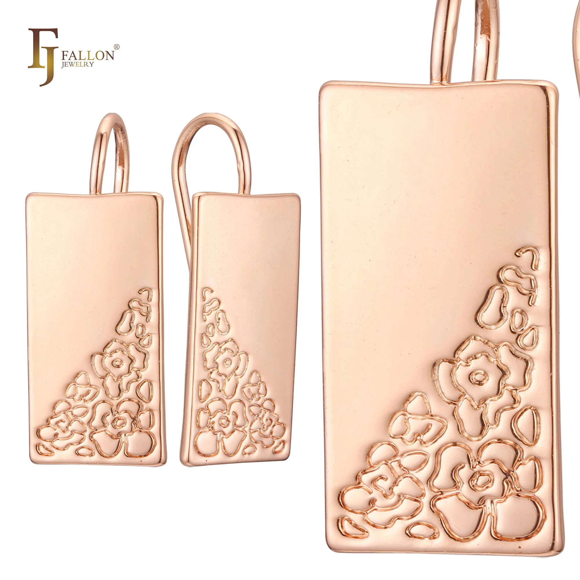 FJ Fallon Fashion Jewelry Wire Hook Earrings Plated in Rose Gold Brass Based
