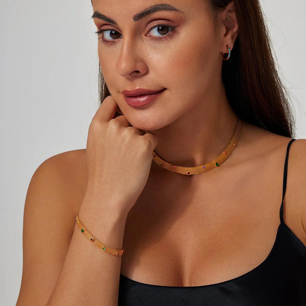 Woven Chain Necklace Colorful Zircon Jewelry Waterproof Summer Fashion Choker Necklace Stainless Steel Jewelry MegaBDM