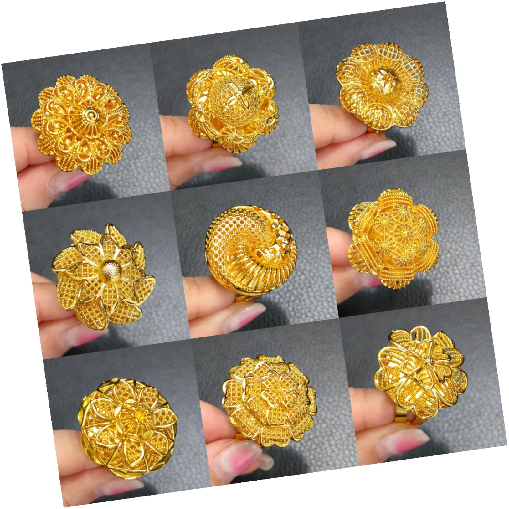 Wholesale Design Luxury New Female Trendy Arab Engagement 24K Gold Ring Jewelry for Women