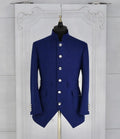 New Arrival Dark Blue Men Suits With Stand Collar Wedding Groom Prom Tuxedos Terno Masculino Blazer for Man 2 Pieces Jacket+Pant