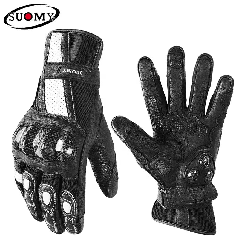 Suomy Women Motorcycle Gloves Leather Motorcycle Riding Gloves Carbon Fiber Pink Moto Glove Breathable Cycling Gear XS-XXL