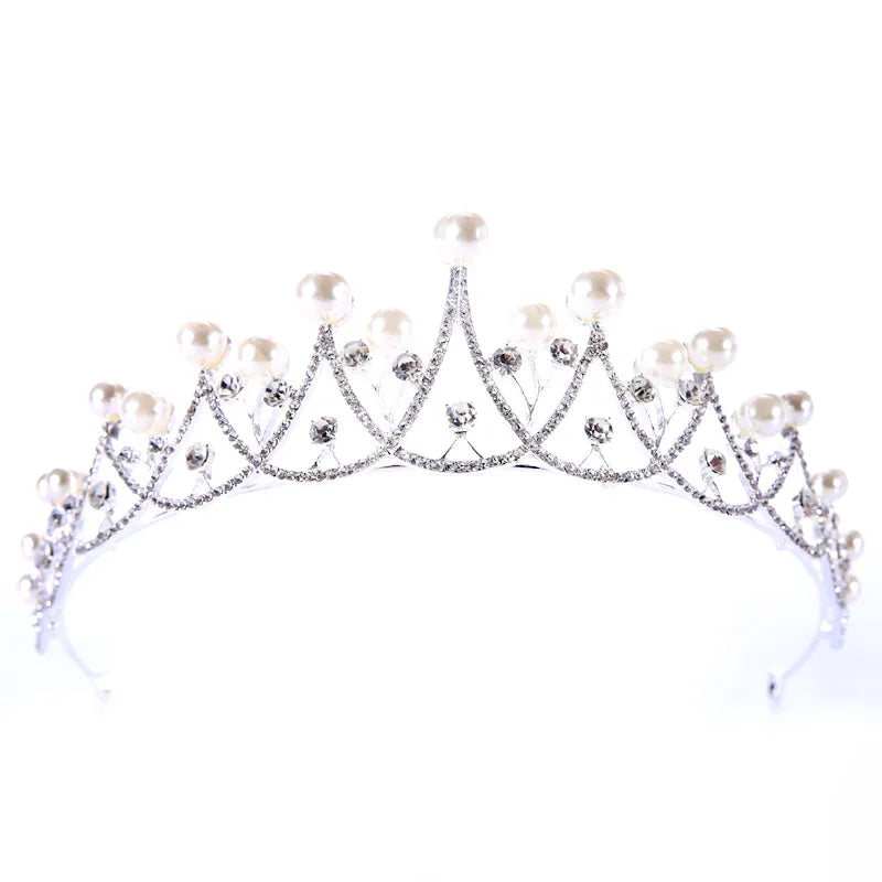 Fashion Jewelry Bridal Tiara Rhinestones Pearls Queen Crown for Wedding Hair Accessories