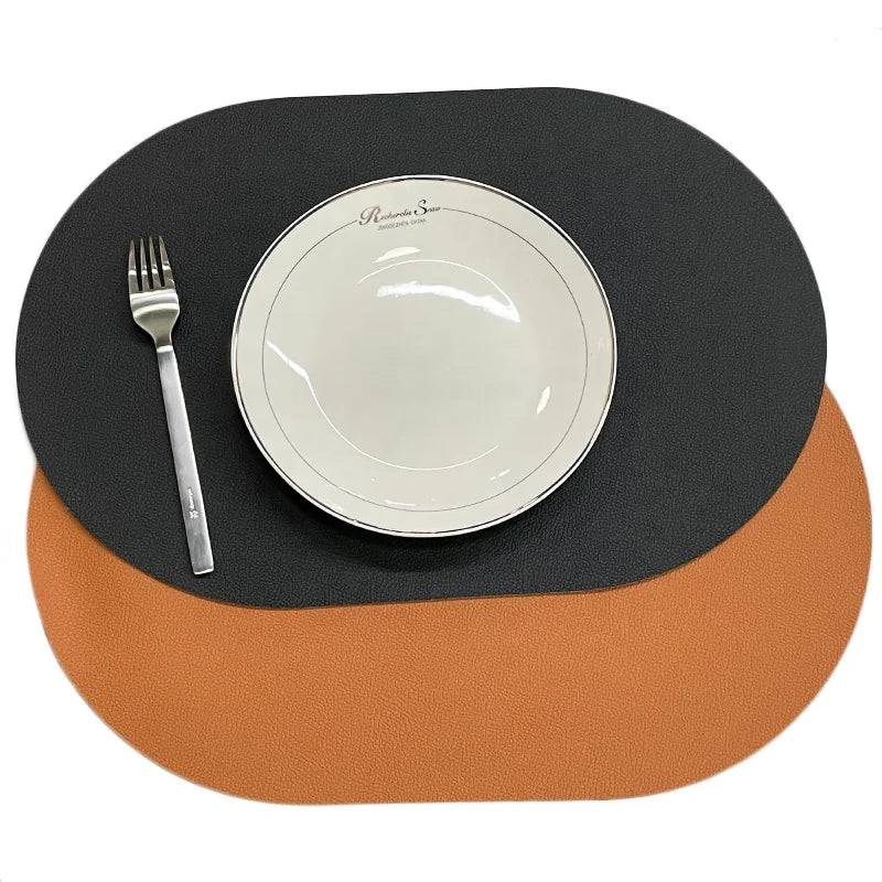 Ready Stock Non-Slip Heat Insulation Stain Resistant Non-Slip Placemat Waterproof Washable PU Leather Table Mats