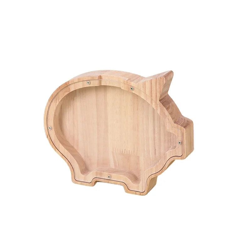 Child Gift Cute Pig Shape Wooden Piggy Bank for Kids Natural Color Environment-Friendly Customizable Size & Logo