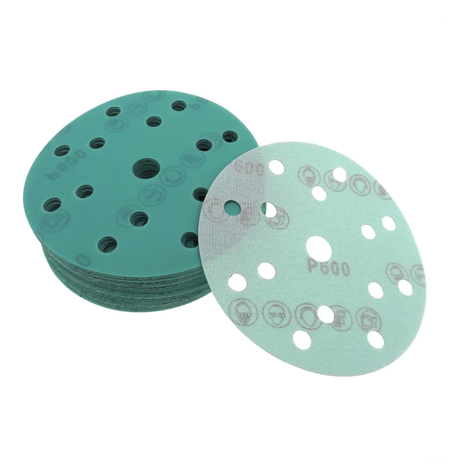 ZY High Quality Green Paint Abrasive Sanding Disc 40#-2000# Polyester Film Wet/Dry Hook & Loop OEM Supported 1mm Thickness