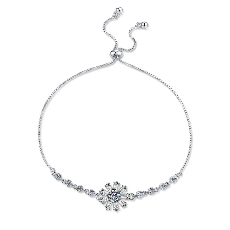 Factory Wholesale 925 Sterling Silver Snowflake Shape Light Luxury D Color 1Carat Moissanite Bracelet for Women Engagement