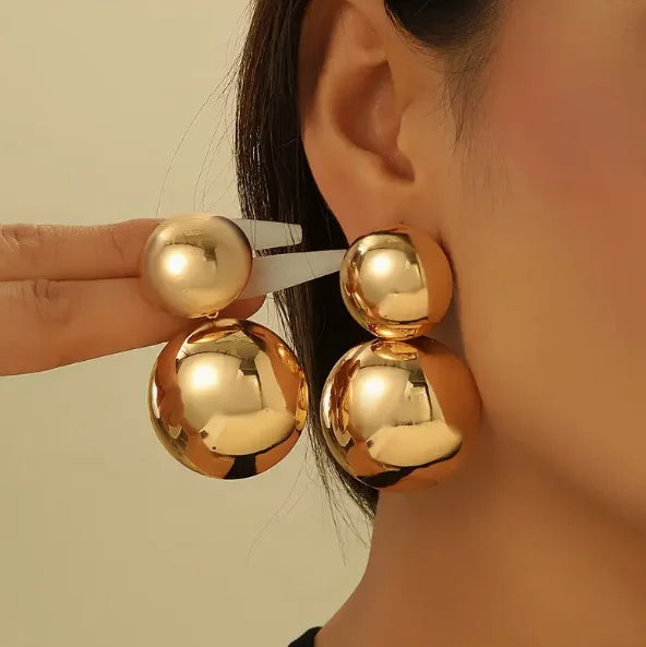 Gold Double Ball stud Earrings for Women Round Ball Earrings Thick Bead Earrings Stud Trendy