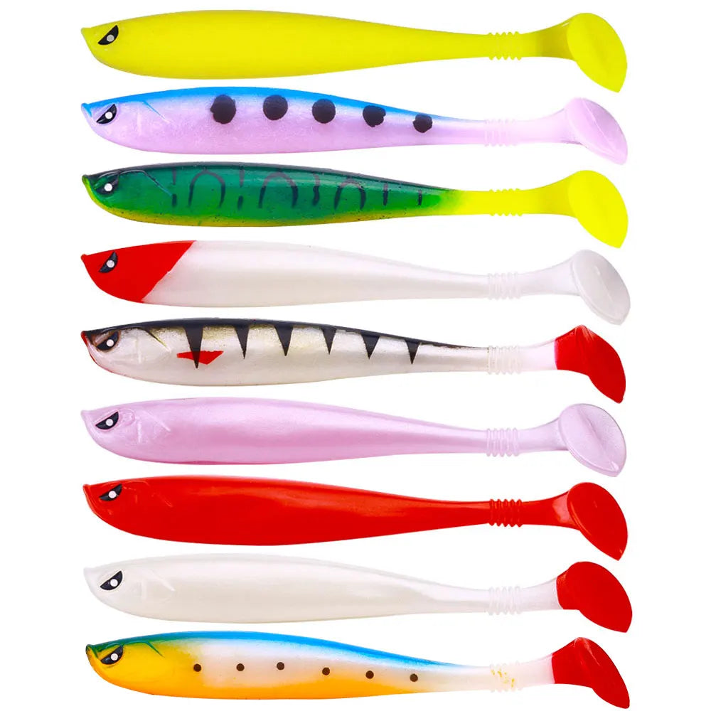 Soft Fishing Lure 9CM/4.1g 11CM/8.3G 3D Eye Silica Gel Bait T Tail Artificial Fishing Bait Rock Golden Ocean Beach 6PCS/bag