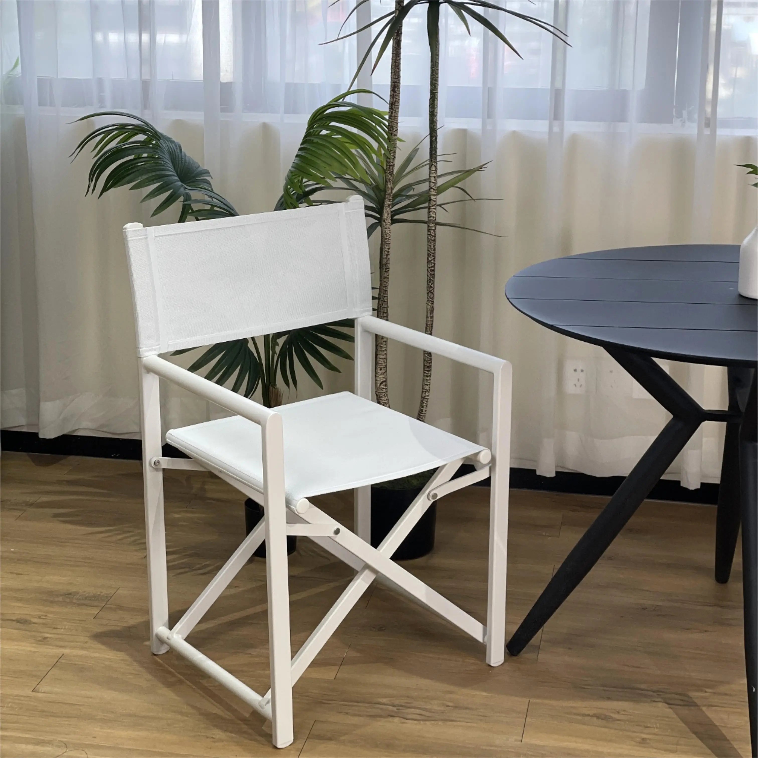 White Teslin Aluminum Folding Chair - Stackable Waterproof Outdoor Seat for Hotel and Restaurant