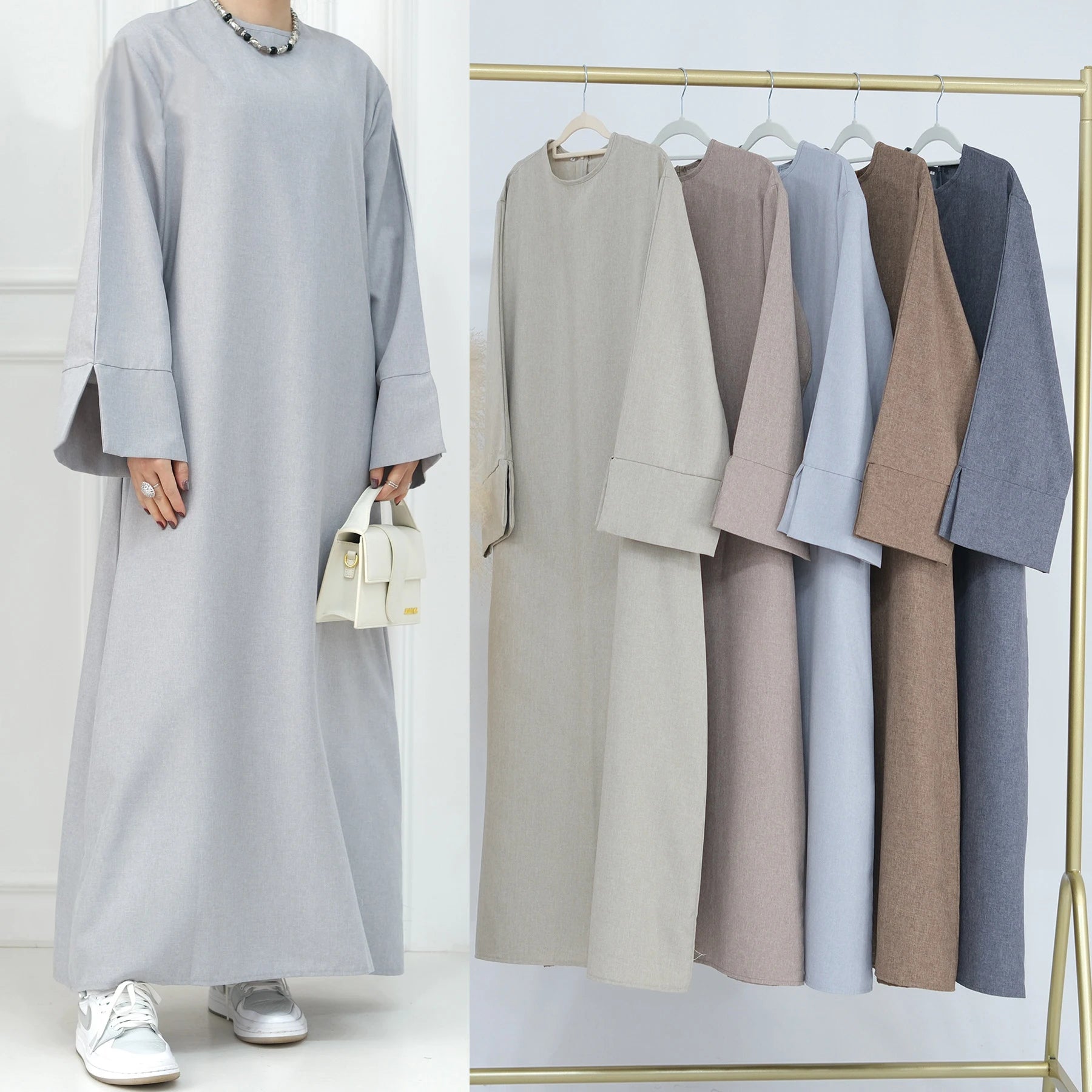 2024 New Linen Blend Closed Modest Abaya Ramadan Trendy Popular Kimono Simple Design Plain Abaya Islamic