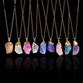 Hot Selling Multicolor Natural Crystal Irregular Rough Stone Necklace Sweater Gold Plated Adjustable Chain Necklace for Men Wome