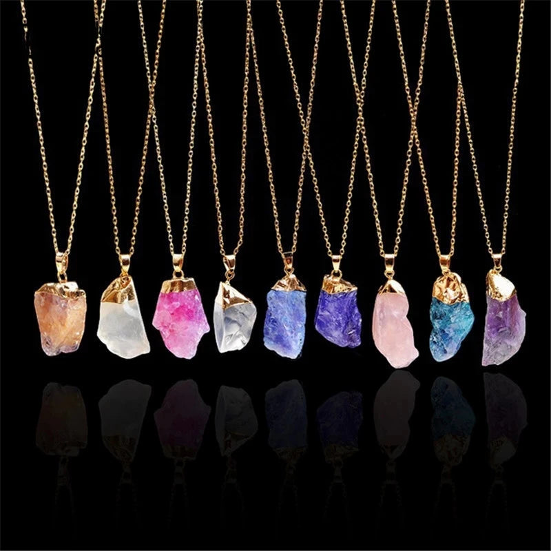 Hot Selling Multicolor Natural Crystal Irregular Rough Stone Necklace Sweater Gold Plated Adjustable Chain Necklace for Men Wome