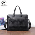 Andong Leather Double Zip Briefcase for Men Genuine Cow Leather Tote Crocodile Pattern Shoulder Bag Computer Bag Fashion 9801-1