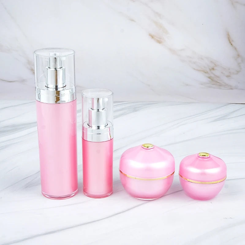 30g 50g Empty Pink Luxury Cosmetic Cream Jars with Plastic Lids and Acrylic Bottle Set for Skin Care Lotion