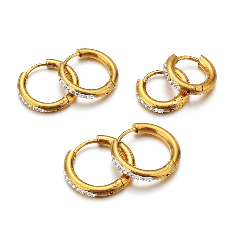 2pcs Fashion Stainless Steel Gold Color Plated Diamond Hoop Earrings for DIY Making Jewelry Findings Accessories Wholesale