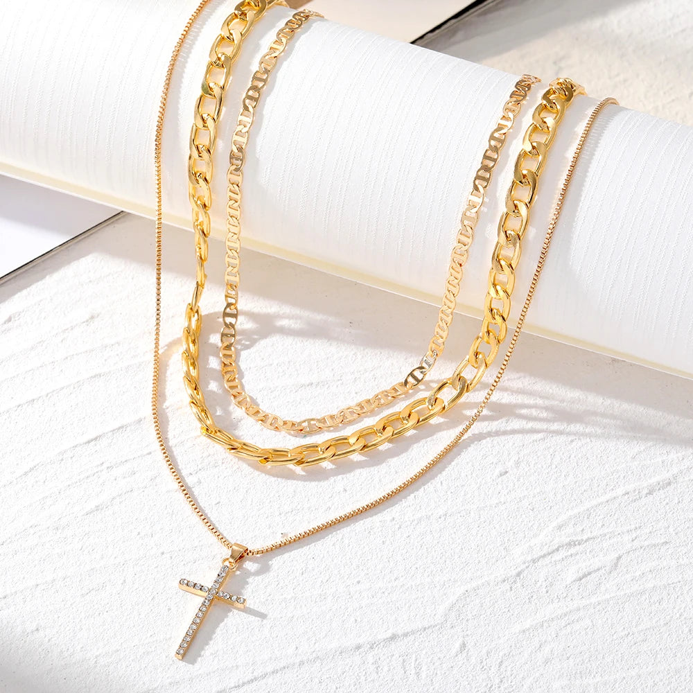 VKME New Trend Multi Layered Cross Necklace for Women Jewelry