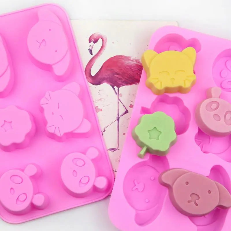 241 6 Cavity Cute Cat Dog and Panda Shape Silicone Cake  Mold DIY Tools for Kitchen Baking Cheese Silicone Mold