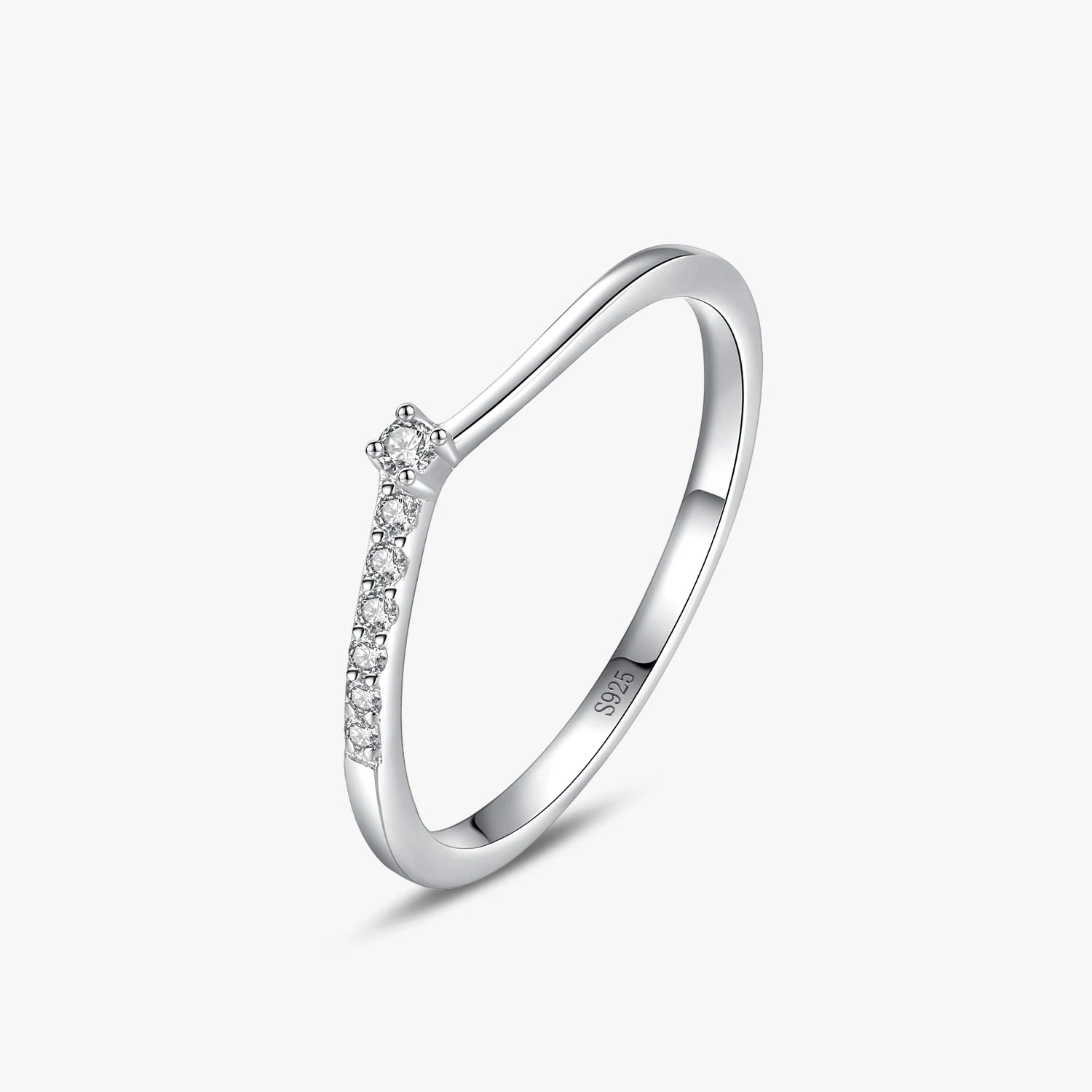 Ailmay Fashion 925 Sterling Silver Simple Romantic Clear Zircon Stackable Rings Fine Female Anniversary Engagement Jewelry