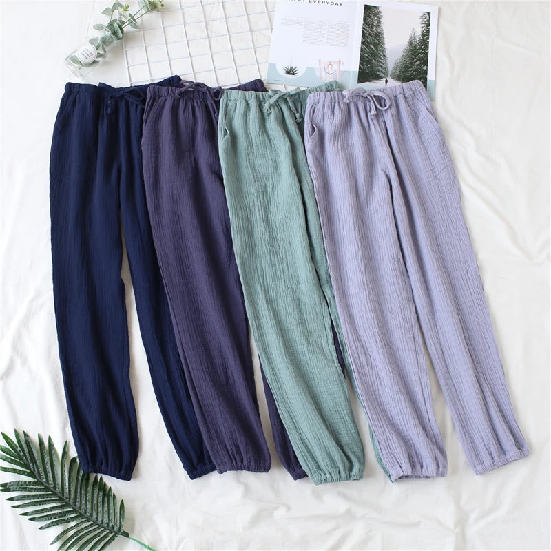 Cotton Washed Double Gauze Loose Comfortable Trousers Casual Pants Japanese Pajamas Women Spring and Autumn Home Pants