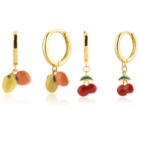 FUAMAY 18K Gold Plated 925 Sterling Silver Earrings Colorful Enamel Fruit Earrings