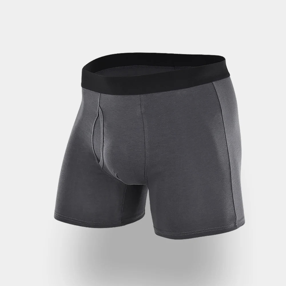 Wholesale Men's Cotton Boxer Briefs Pure Color High Elastic Long Front Opening Underwear for Daily Wear