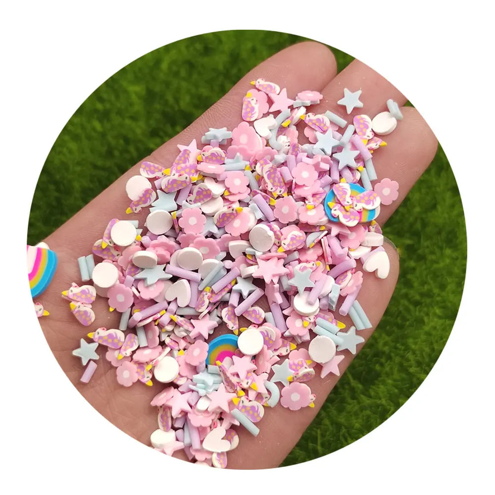 Flower Heart Star Rainbow Mixed Polymer Clay Slices with Long Candy Sprinkles for Shakers Accessories