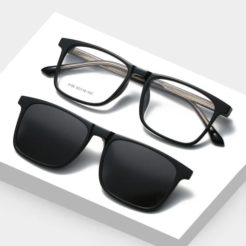 Nearsighted Glasses for Men 2 in 1 Magnet Eyeglasses Frames Interchange Lenses Sunglass TR90 Magnetic Polarized Clip on Glasses