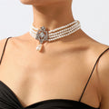 Wholesale Fashion Creative Elegant Multi-layer Pearl Chain Diamond Pendant Women Choker Necklace