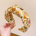 Summer Embroidered Flower Knot Headband Women Custom Fashion Cloth Wide Headband Hair Accessories