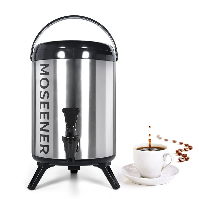 MOSEENER 8L Insulated Stainless Steel Tea Keg Tap Commercial Milk Tea Barrel Keep Warm Function for Hotel Restaurant Bubble Tea