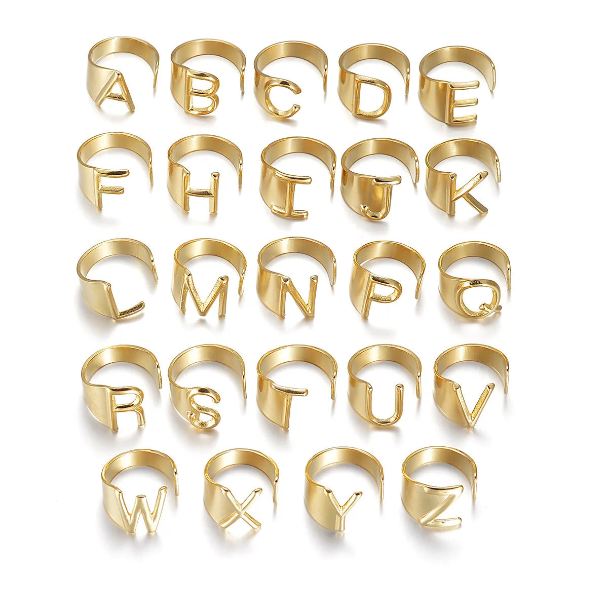 Yiwu DAICY Unique Jewelry Design 26 Initial Letters Rings Adjustable Size Stainless Steel Open Ring for Women Men Gift