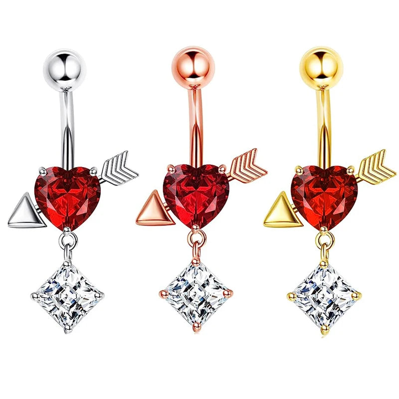 Surgical Stainless Steel Crystal Zircon Heart Dollar Letter Eye Pendant Belly Button Piercing Ring Button Ring Body Jewelry