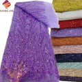 Nigerian Lace Styles Purple Beaded Lace Fabric Luxury Handmade African Sequin Embroidery Mesh Lace Fabric Luxury for Weddings