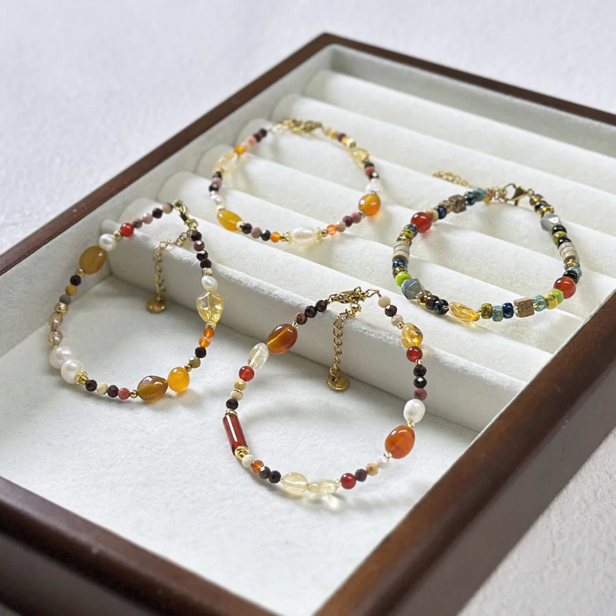Boho Style Natural Stone Fresh Water Pearl Stainless Steel Bracelet Vintage Handmade Beaded Agate Crystal Bracelet for Women