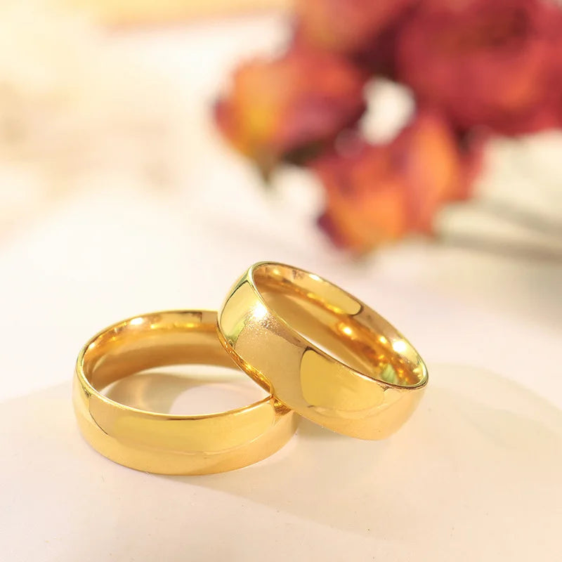 Simple Smooth Gold Plated Rings Engagement Wedding Classic Jewelry Tarnish Free Stainless Steel Ring Bagues Bijoux Femmes