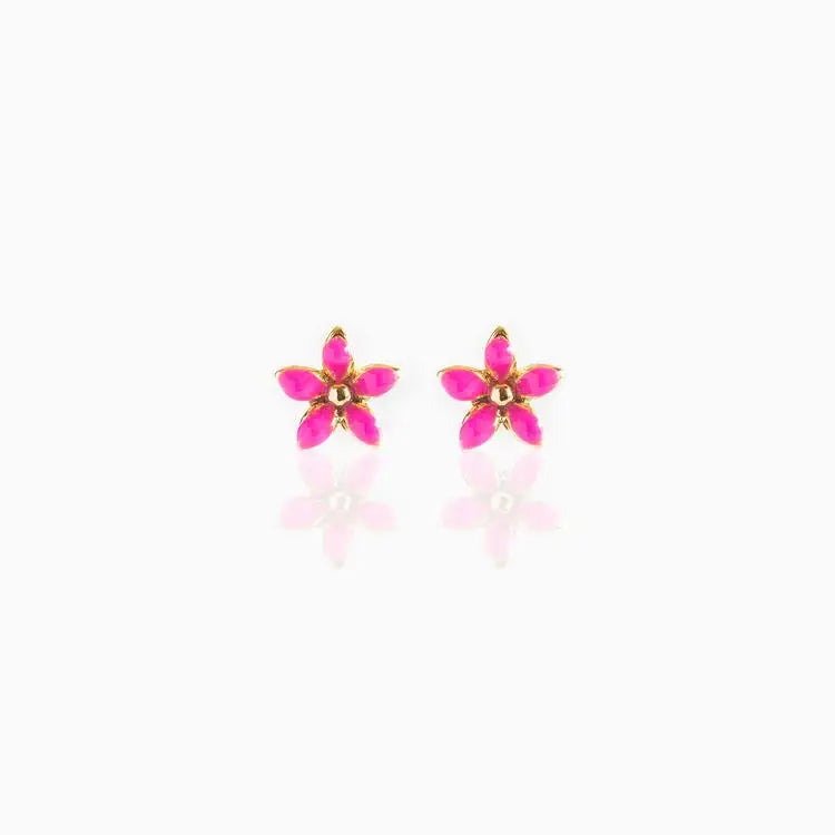 New Ins Wind Women Jewelry Drop Oil Small Petal Earrings Brass Plated Gold 925 Sterling Silver Girls Mini Flower Stud Earring