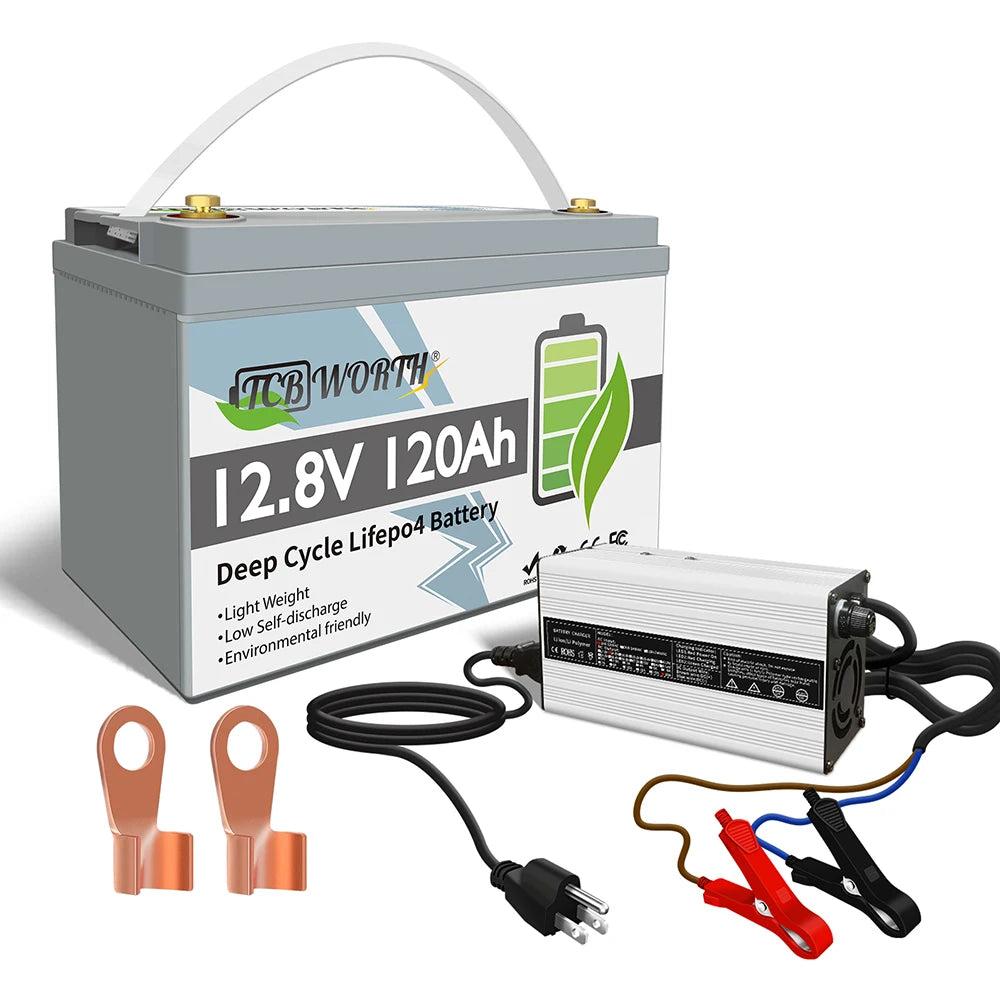 US/DE Stock TCBWorth Lithium 12V 120Ah LiFePO4 Battery 6000+ Cycles Lithium Iron Phosphate Battery 1536Wh Energy Storage Battery